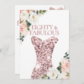 赤面フローラバラ金ゴールドスパークルドレス80th誕生日 招待状