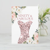 赤面フローラバラ金ゴールドスパークルドレス90th誕生日 招待状 (スタンド正面)