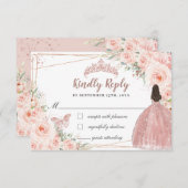 赤面フローラバラ金ゴールドドレス16キンセアニラ返信 出欠カード (正面/裏面)
