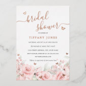 赤面フローラバラ金ゴールドバタフライブライダルシャワー 箔招待状 (正面)