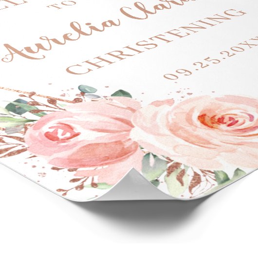 赤面フローラバラ金ゴールド幾何学的《キリスト教》洗礼式や命名式標識 ポスター (角)