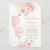 赤面フローラバルーン双子ベビーシャワーbyメール 招待状 (正面/裏面)