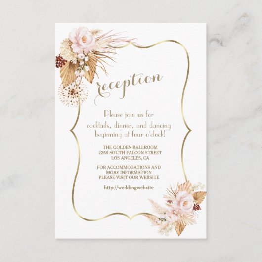 赤面フローラパンパスグラス結婚金ゴールド詳細 エンクロージャーカード (正面)