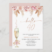 赤面フローラパンパスシャンパンハロー40誕生日 招待状 (正面/裏面)