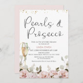 赤面フローラパールおよびプロセッコブライダルシャワー 招待状 (正面/裏面)