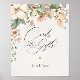 赤面フローラピンクの赤ちゃんシャワーカードとギフトサイン ポスター