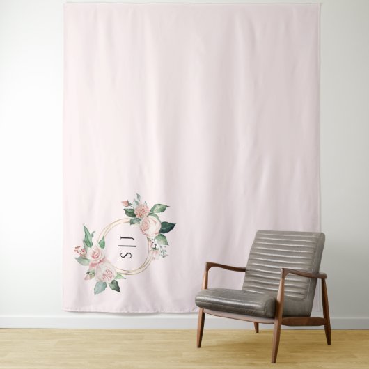 赤面フローラピンクモノグラム結婚のフォトバックグラウンド タペストリー (インサイチュ)