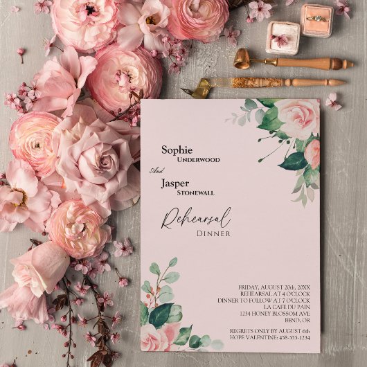 赤面フローラピンク結婚のリハーサルディナー 招待状