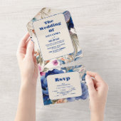 赤面フローラピーコックチノイスリー結婚ズ オールインワン招待状 (貼ってはがせる)