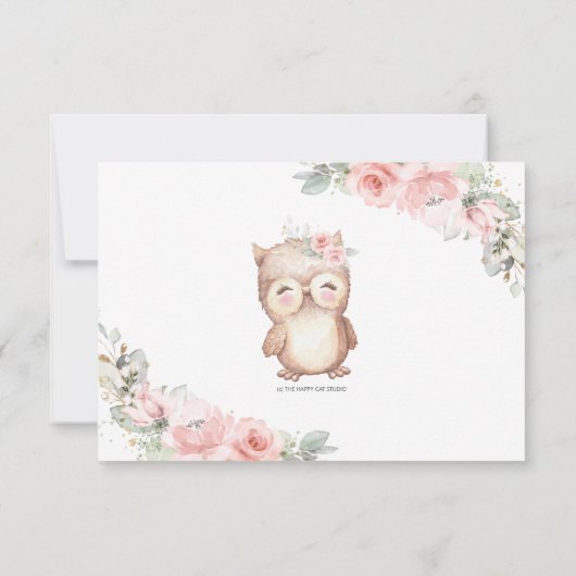 赤面フローラフクロウ新生児写真誕生のお知らせ 案内状 (裏面)