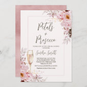 赤面フローラフレーム花びらプロセッコブライダルシャワー 招待状 (正面/裏面)