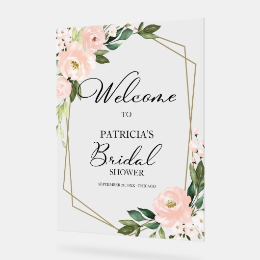 赤面フローラブライダルシャワーウェルカムサイン アクリルサイン (傾斜)