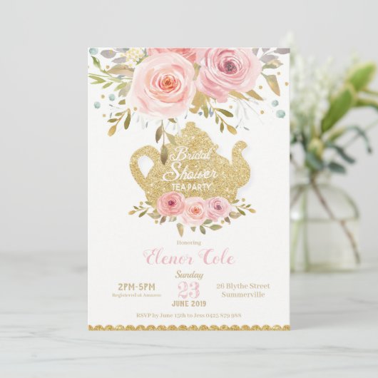 赤面フローラブライダルシャワーティーパーティの招待状 招待状 (スタンド正面)