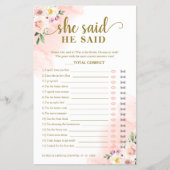赤面フローラブライダルシャワー彼は彼女はゲームを言った チラシ (正面)
