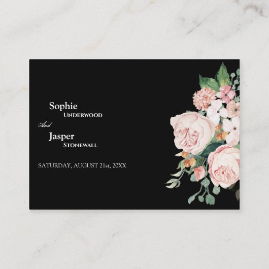 赤面フローラブラックウェディング エンクロージャーカード (裏面)