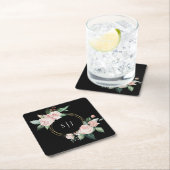 赤面フローラブラック結婚ズモノグラム スクエアペーパーコースター (インサイチュ)