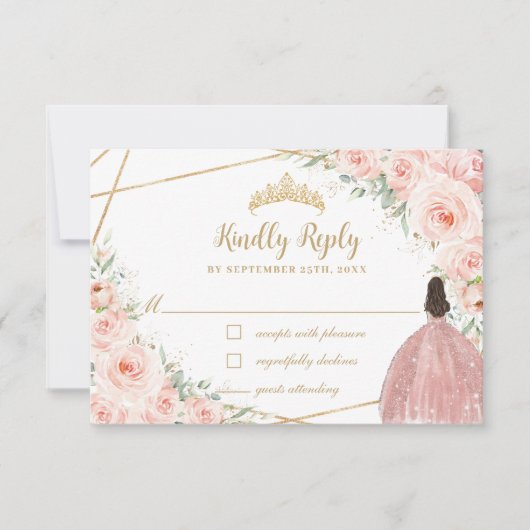 赤面フローラプリンセスキンセアニラ金ゴールドクラウンドレス 出欠カード (正面)