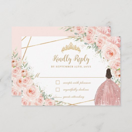 赤面フローラプリンセスキンセアニラ金ゴールドクラウンドレス 出欠カード (正面/裏面)