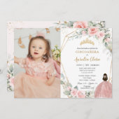 赤面フローラプリンセスシンコエーニェラ5誕生日写真 招待状 (正面/裏面)