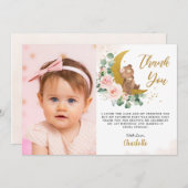 赤面フローラベアクレセントムーン誕生日写真 サンキューカード (正面/裏面)