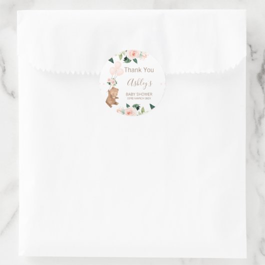 赤面フローラベア我々は真珠のように待つことができ赤ちゃんシャワー ラウンドシール (バッグ)