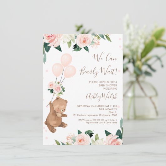 赤面フローラベア – 赤ちゃんのシャワー待つ 招待状 (スタンド正面)