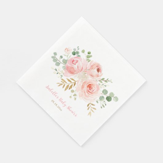 赤面フローラベビーシャワーナプキパーソナライズされたンス スタンダードランチョンナプキン (角)