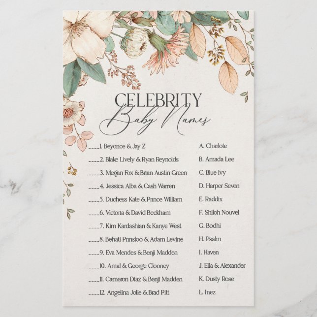 赤面フローラベビーシャワー有名人ベビー名ゲーム (正面)