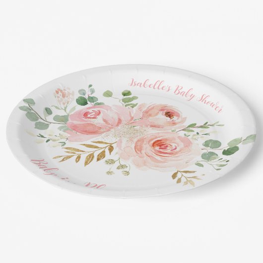 赤面フローラベビーシャワー紙プレート ペーパープレート (アングル)