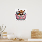 赤面フローラベビーハイランドカウポスター ポスター (キッチン)