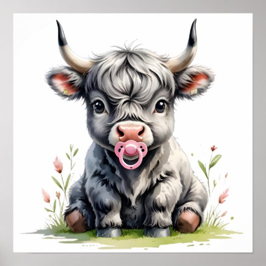 赤面フローラベビーハイランドカウポスター ポスター (正面)