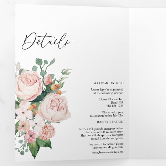 赤面フローラホワイトトリフォールド結婚式招待状 三つ折り招待状 (内部最初)