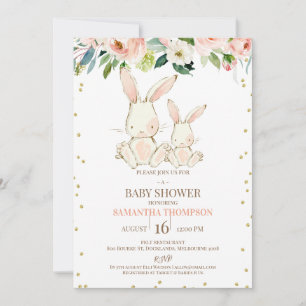 赤面フローラホワイトバンニーズガールズベビーシャワー 招待状