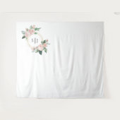 赤面フローラホワイトモノグラム結婚の写真の背景 タペストリー (正面(横))