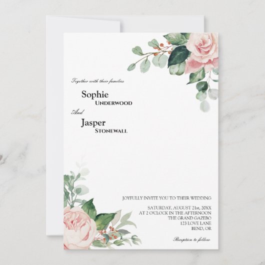 赤面フローラホワイト結婚式招待状 招待状 (正面)