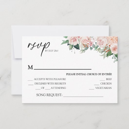赤面フローラホワ結婚イトの曲リクエストRSVPカード 出欠カード (正面)