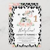 赤面フローラホーリーカウカウカウカプリント1st誕生日 招待状 (正面/裏面)