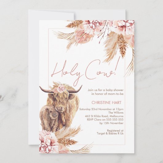 赤面フローラボヘミアンカウカーフベビーシャワー 招待状 (正面)