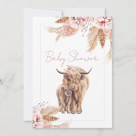 赤面フローラボヘミアンカウカーフベビーシャワー 招待状 (裏面)