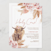 赤面フローラボヘミアンカウカーフベビーシャワー 招待状 (正面/裏面)