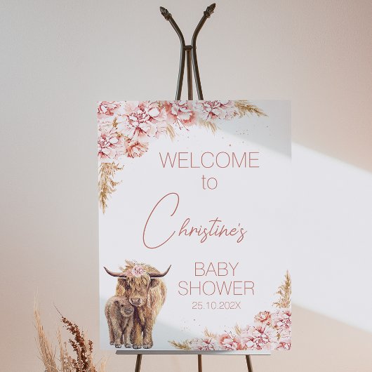 赤面フローラボホハイランドカウカーフベビーシャワー ポスター