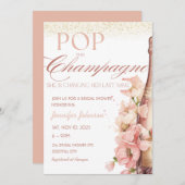 赤面フローラポップ・アートのザシャンパンブライダルシャワー 招待状 (正面/裏面)