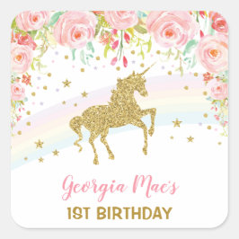 赤面フローラユニコーン誕生日好意ステッカーラベル スクエアシール