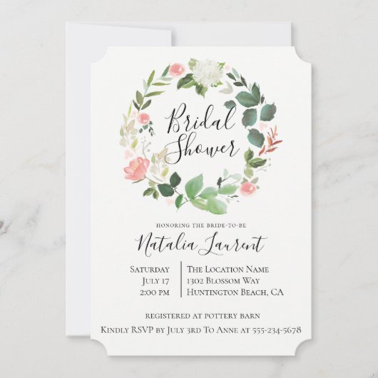 赤面フローラリースブライダルシャワー招待 招待状 (正面)