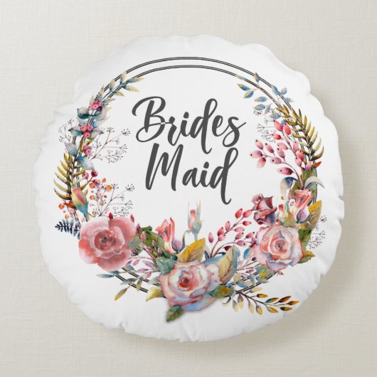 赤面フローラリースブライデスメイドラウンド装飾用クッション ラウンドクッション (正面)