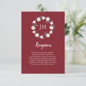 赤面フローラリースモノグラムブルグンディ結婚ズ エンクロージャーカード (スタンド正面)