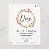 赤面フローラリースワン最初の誕生日招待状 ポストカード (正面/裏面)