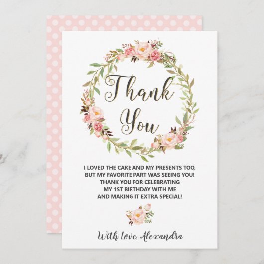 赤面フローラリースワン1stバースデーシック サンキューカード (正面/裏面)