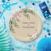 赤面フローラロマンチックエレガントなスクリプト緑 ペーパープレート (パーティー)