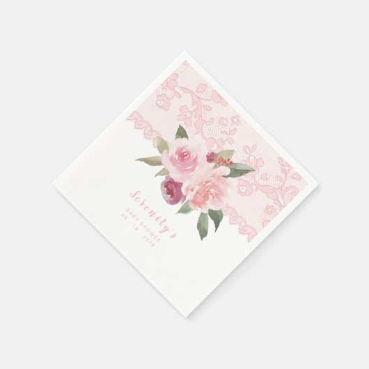 赤面フローラヴィンテージレース赤ちゃんシャワー スタンダードカクテルナプキン (角)